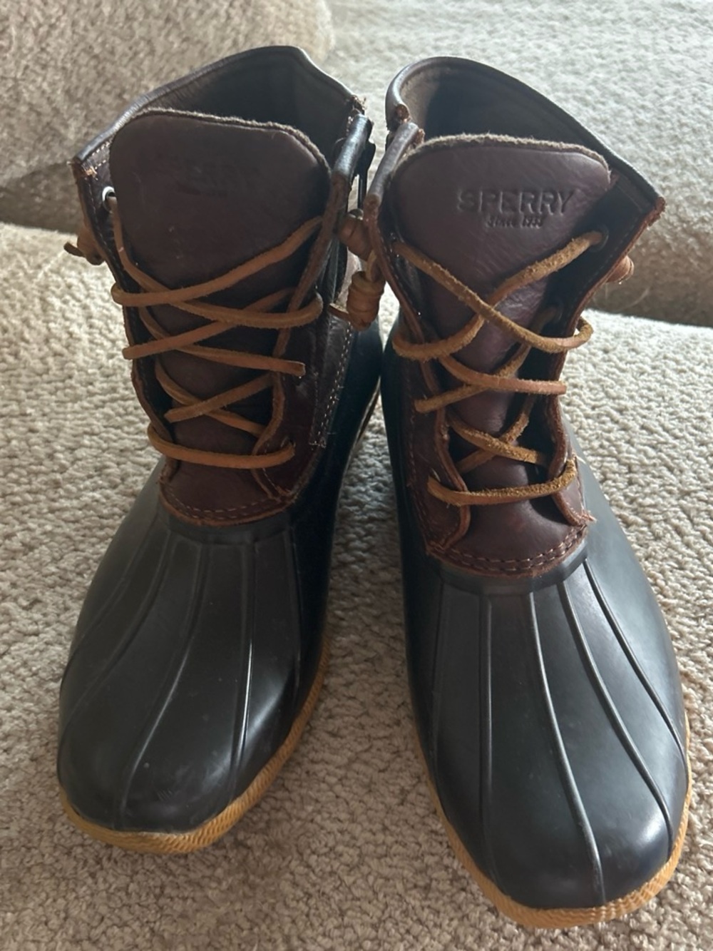 Sperry Brown Leather and Black Rubber Waterproof Women's Duck Boots